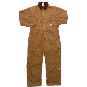 CARHARTT MEN’S X01 DUCK QUILT LINED COVERALLS SIZE 44 SHORT BROWN